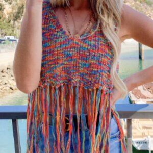 AMOLI  Knit Crop Top with Fringe Size S/M NWT